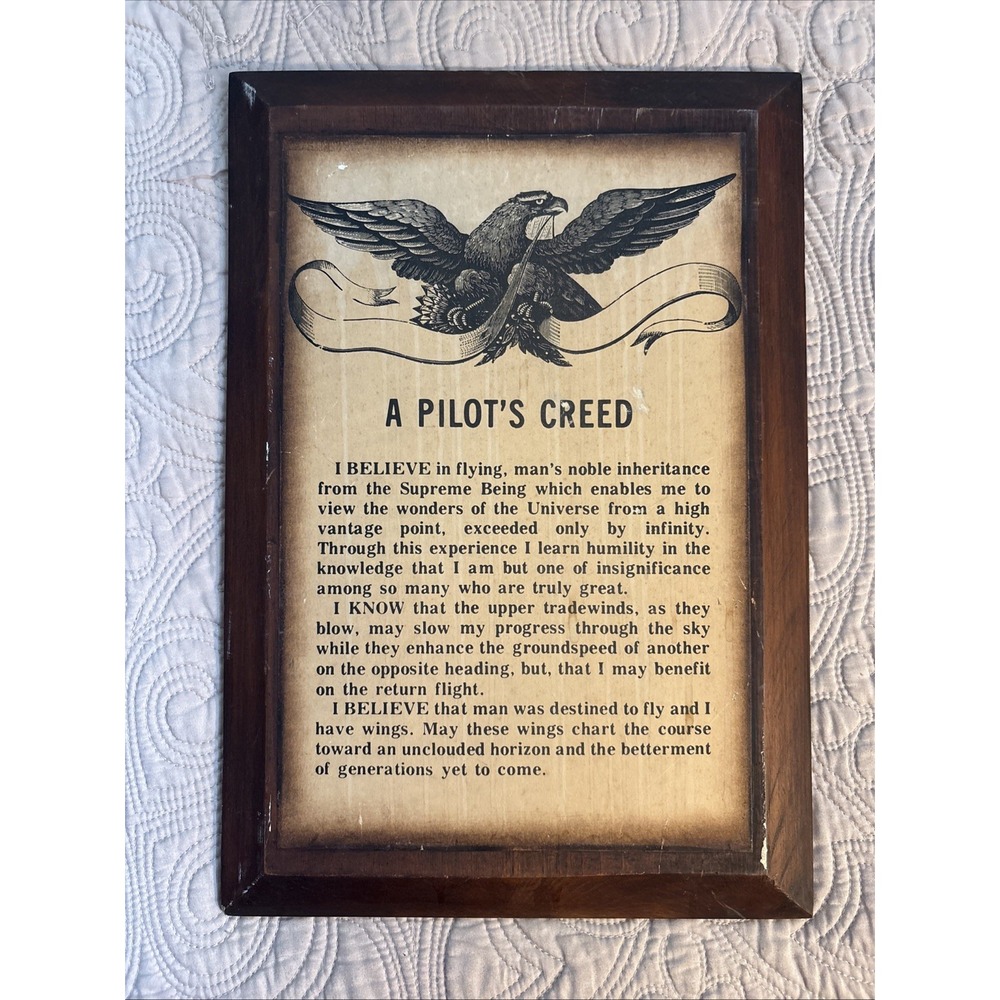 Pilot Creed Wall Memorandum, Aviation and Plane  Wall Plague Vintage